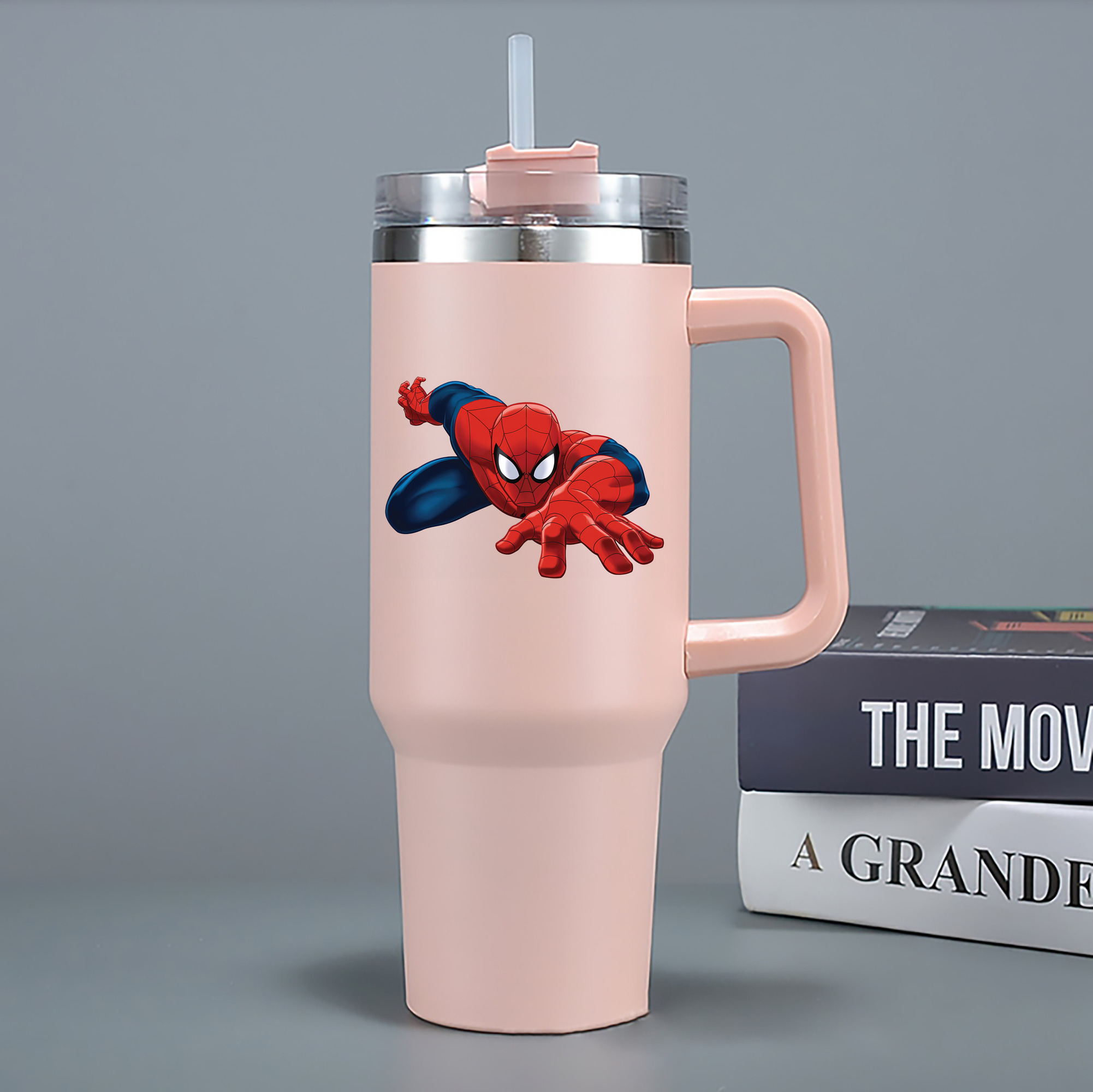 （画像用） Spider Man スパイダーマン 1200mL車用タンブラー - クリスタルステッカー（プラスチックストロー付き）